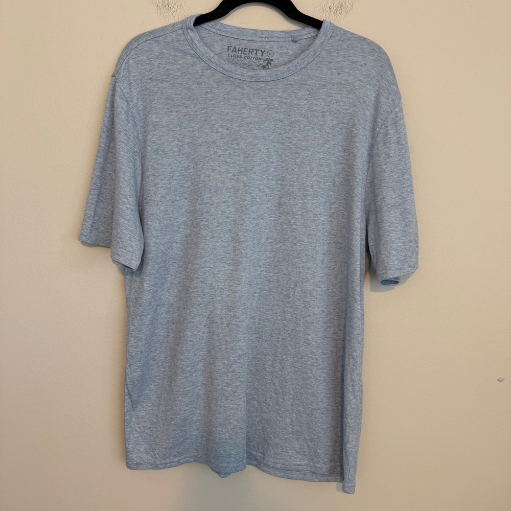 Faherty Cloud Cotton Short Sleeve Shirt blue Large classic casual minimalist